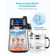 Load image into Gallery viewer, SucceBuy Water Distiller 6L 1.6 Gal Larger Pure Water Purifier Filter For Home Table Countertop Glass Pot Distilled Maker Sliver - AMOCART