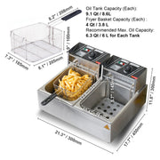 Load image into Gallery viewer, SucceBuy 12L Electric Deep Fryer w/Dual Removable Tanks Commercial Countertop Fryer for Chicken French Fries Frying Chips