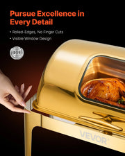 Bild in Galerie-Viewer laden, Amocart 9Qt Roll Top Chafing Dish Buffet Stainless Steel Chafer with Full Size Pan Visible Lid Rectangle Catering Warmer Server
