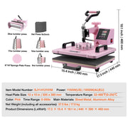 Charger l'image dans la visionneuse de galerie, Amocart Heat Press Machine 12x15 inch 8 in 1 Heat Transfer Machine 360° Swing Away T-Shirt for T-Shirts/Mugs/Hats/Plates Pink
