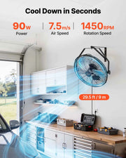 Charger l'image dans la visionneuse de galerie, Amocart Wall Mount Fan 18/20 in Wall Mounted Hanging Fan with IP44-rated Protection 3-Speed Long Airflow Distance for Industry
