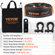 Bild in Galerie-Viewer laden, Amocart Off-Road Winch Recovery Kit W/30000 lbs Polyester Tow Strap 44,092 lbs D-Ring Shackles Storage Bag for ATV Jeep