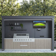 Charger l'image dans la visionneuse de galerie, Cuisine d'extérieur de luxe moderne sur mesure en acier inoxydable 304, barbecues noirs avec toit pour camping, jardin, piscine, usage commercial