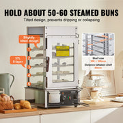 Load image into Gallery viewer, SucceBuy Commercial Food Warmer Display Food Steamer Bun Warmer Machine Temperature Control Stainless Steel Steamed Buns Warmer - AMOCART