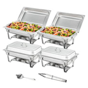 Load image into Gallery viewer, SucceBuy 8QT Rectangle Chafing Dish 2/4/6 Packs w/ Full Size Pans Buffet Catering Warmer Server Folding Stand Fuel Holder Tray