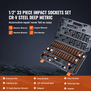 Bild in Galerie-Viewer laden, Amocart 1/2" 3/8" Drive Impact Socket Set 13/23/33/34/48/65/90PCs SAE Metric Cr-V/Cr-Mo Socket Set 6 Point Alloy Steel Repair