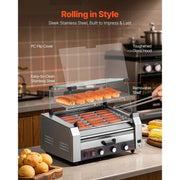Load image into Gallery viewer, SucceBuy Hot Dog Roller Stainless Steel Sausage Grill Cooker Hot Dog Machine with Bun Warmer Cover 3 Temp Control for Commercial