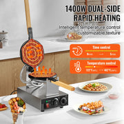 Load image into Gallery viewer, SucceBuy Commercial Egg Bubble Waffle Maker 1400W Non-Stick Stainless Steel Bubble Puff w/180° Rotatable 2 Pans & Wooden Handles