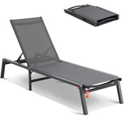 Bild in Galerie-Viewer laden, SucceBuy Chaise Lounge Chair Outdoor Aluminum Patio LoungeFolding Pool Lounge Recliner Full Flat for Patio Beach Pool Dark Grey