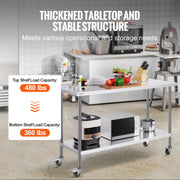 Load image into Gallery viewer, SucceBuy Stainless Steel Work Table Commercial Food Prep Worktable with Casters Heavy Duty Prep Worktable for Restaurant Home - AMOCART