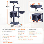 Load image into Gallery viewer, Amocart Cat Tree for Indoor Cats Cat Tower with Cat Condo Sisal Scratching Post HammockTop Perch Jumping Platforms Dark Grey
