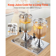 Load image into Gallery viewer, SucceBuy Beverage Dispenser 2.1 Gallon x2 Drink Dispenser, Stainless Steel + Plastic with Spigot Chamber Tray for Restaurants - AMOCART