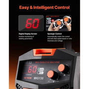 Charger l'image dans la visionneuse de galerie, Amocart MIG Welder 130Amp Synergic Mig Welding Machine Gasless Flux Core Welder Portable Mig Welder with Digital Display Screen