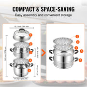 Load image into Gallery viewer, Amocart Steamer Pot 11in/28cm, 3 Tier Steamer Pot for Cooking with 8.5QT Stock Pot, 304 Stainless Steel Food Steamer Cookware