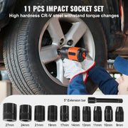 Load image into Gallery viewer, SucceBuy Lightweight 4.6 lb Design Pneumatic Impact Gun with 11-PCS 1/2-Inch Drive CR-V Steel Impact Socket Set & Carrying Case - AMOCART