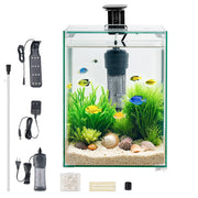 Charger l'image dans la visionneuse de galerie, Amocart Fish Tank Aquarium 2/5Gal Square Ultra-Clear Glass Starter Tank Adjustable 3 Color Lighting Self Cleaning System for Home