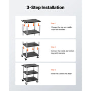 Charger l'image dans la visionneuse de galerie, Amocart 300lbs Utility Service Cart Three-Shelf Plastic Rolling Hand Cart with 360° Swivel Wheels for Warehouse Garage Cleaning