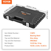 Load image into Gallery viewer, Tap and Die Set 40PCs 60PCs 80PCs 110/116PCs Metric SAE Standard Bearing Steel Taps and Dies Essential Threading Tool