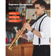 Bild in Galerie-Viewer laden, SucceBuy Straight Soprano Brass Saxophone B Flat 23 Keys, Mouthpiece, Cleaning Cloth Rod, Gloves, Neck Strap, kit for Beginners