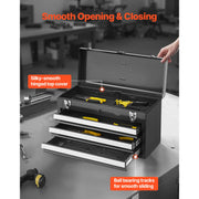 Load image into Gallery viewer, SucceBuy 20in 3-Drawer Metal Tool Box Black/Red Tool Chest with EVA Liners Multifunction Tool Organizer for Garage & Workshop