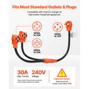 Charger l'image dans la visionneuse de galerie, SucceBuy Adaptateur répartiteur en Y Prise 4 broches 240 V pour sèche-linge avec poignée de préhension Câble STW 10 AWG/Câble STW 6/3+8/1 pour chargeur VE, sèche-linge, camping-car