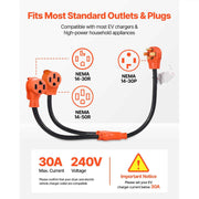 Bild in Galerie-Viewer laden, Amocart Y Splitter Adapter 4 Prong Outlet 240 V Dryer with Grip Handle 10 AWG STW Wire/6/3+8/1 STW Wire for EV Charger Dryer RV
