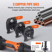 Load image into Gallery viewer, SucceBuy Pro Press Tool 18V Electric Pipe Crimping Tool for 1/2" 3/4" 1" Copper Pipes Press Tool Kit with 3 Jaws 2Pcs Battery