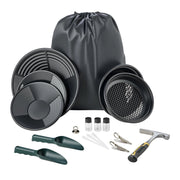 Load image into Gallery viewer, SucceBuy 19PCS Gold Panning Kit 10in and 14in Pans with Classifier Sieves Sand Magnet Rock Pick Scoops for Outdoor Gold Recovery - AMOCART