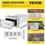 Load image into Gallery viewer, SucceBuy Stainless Steel Outdoor Kitchen Drawers W/ Handle Large Storage BBQ Island Great for Any Weather Condition