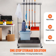 Load image into Gallery viewer, SucceBuy Garden Tool Organizer Yard Tool Tower Rack 10 Slots with Hook & Wheels Broom Storage for Garage Outdoor Organization - AMOCART