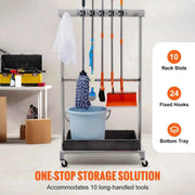Load image into Gallery viewer, Amocart Garden Tool Organizer Yard Tool Tower Rack 10 Slots with Hook & Wheels Broom Storage for Garage Outdoor Organization