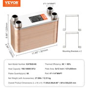 Load image into Gallery viewer, SucceBuy Heat Exchanger 5"x 12" 80 Plates Brazed Plate Stainless Steel For Floor Heating Water Heating Snow Melting Beer Cooling - AMOCART
