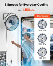 Charger l'image dans la visionneuse de galerie, Amocart Wall Mount Fan 18/20 in Wall Mounted Hanging Fan with IP44-rated Protection 3-Speed Long Airflow Distance for Industry