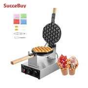 Load image into Gallery viewer, Non-Stick Stainless Steel Bubble Puff w/180° Rotatable 2 Pans & Wooden Handles Amocart Commercial Egg Bubble Waffle Maker 1400W