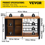 Bild in Galerie-Viewer laden, SucceBuy 47/55inch Industrial Bar Cabinet Wine Bar Cabinet Table with Wine Rack & Glass Holder for Dining Living Room Rustic Oak