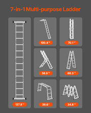 Load image into Gallery viewer, Amocart Multi-Purpose Folding Ladder 7-in-1 Tall Step Ladder A Frame Adjustable Telescoping for Household Outdoor Work