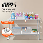 Load image into Gallery viewer, SucceBuy Stainless Steel Work Table Commercial Food Prep Worktable with Casters Heavy Duty Prep Worktable for Restaurant Home - AMOCART