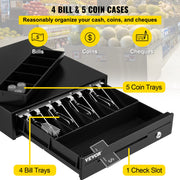 Load image into Gallery viewer, SucceBuy Cash Register Drawer 16" 12 V for POS System Tray Removable Coin Compartment & 2 Keys Included RJ11/RJ12 Cable Drawer