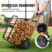 Load image into Gallery viewer, Amocart Firewood Log Cart Outdoor and Indoor Wood Rack Storage Mover with Wheels Heavy Duty Steel for Fireplace Fire Pit Black