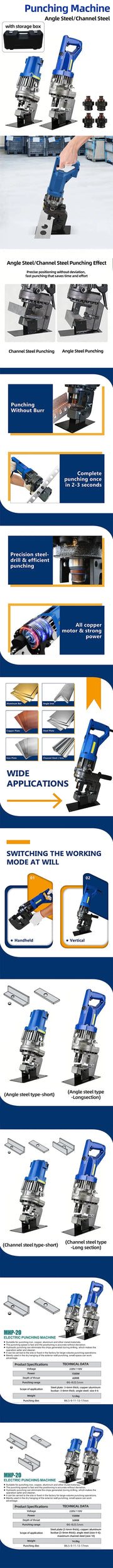 Load image into Gallery viewer, Portable Electric Angle Steel Channel Steel Punching Machine 1200W 50mm Hole Puncher MHP20 Iron / Steel Cutting Punching Machine