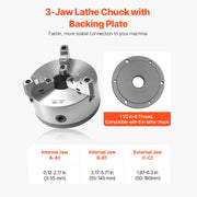 Load image into Gallery viewer, SucceBuy Lathe Chuck 3-Jaw / 4-Jaw / 6-Jaw Self-Centering Chuck & Threaded Backing Plate, T-wrench Screws, Wood Metal Lathe Use