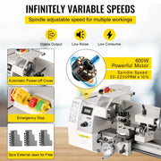 Load image into Gallery viewer, SucceBuy Mini Metal Lathe 8x14'' 2250PRM Variable Speed 600W Metal Working Lathe Milling Machine, Various Types of Metal Turning - AMOCART