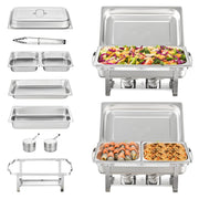 Load image into Gallery viewer, 【Premium】Amocart 8QT Rectangle Chafing Dish 2/4/6 Packs w/ Full Size Pans Buffet Catering Warmer Server Folding Stand Fuel Hold