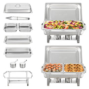 Load image into Gallery viewer, SucceBuy 8QT Rectangle Chafing Dish 2/4/6 Packs w/ Full Size Pans Buffet Catering Warmer Server Folding Stand Fuel Holder Tray