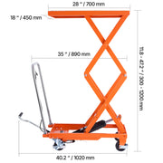 Load image into Gallery viewer, SucceBuy Hydraulic Lift Table 500lbs Capacity 47.2" Lifting Height Double Scissor Lift Table Cart with Wheels for Transportation - AMOCART