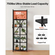 Load image into Gallery viewer, SucceBuy 6/5/4/3 Tier Black Foldable Storage Shelf with Wheels Folding Metal Rack Shelving Unit Organizer for Garage Kitchen