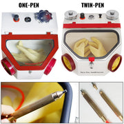 Load image into Gallery viewer, SucceBuy Dental Lab Sandblaster Equipment 2 Pen+2 Tanks with LED Light Large Window and Foot Pedal Control for Removing Oxides - AMOCART