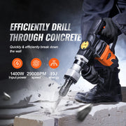Load image into Gallery viewer, SucceBuy 1400W Demolition Jack Hammer Electric Jackhammer Heavy Duty 2900 BPM Concrete Breaker 2pcs Chisels Bits Chipping