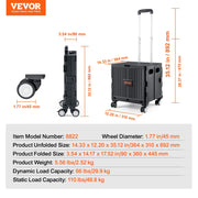Load image into Gallery viewer, SucceBuy Foldable Utility Shopping Cart Folding Portable Crate Handcart with Telescope Handle Wheels for Travel Office Garden