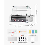Load image into Gallery viewer, SucceBuy 5 7 11 Rollers Hot Dog Roller Stainless Steel Sausage Grill Cooker Commercial Hot Dog Machine with Dual Temp Control - AMOCART
